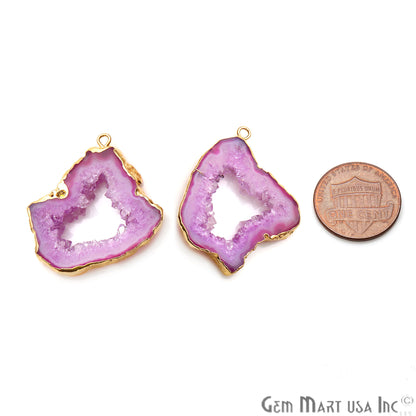 Agate Slice 30x32mm Organic Gold Electroplated Gemstone Earring Connector 1 Pair - GemMartUSA