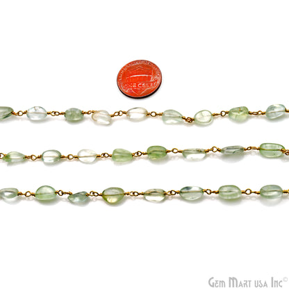 Prehnite 8x5mm Tumble Beads Gold Plated Rosary Chain