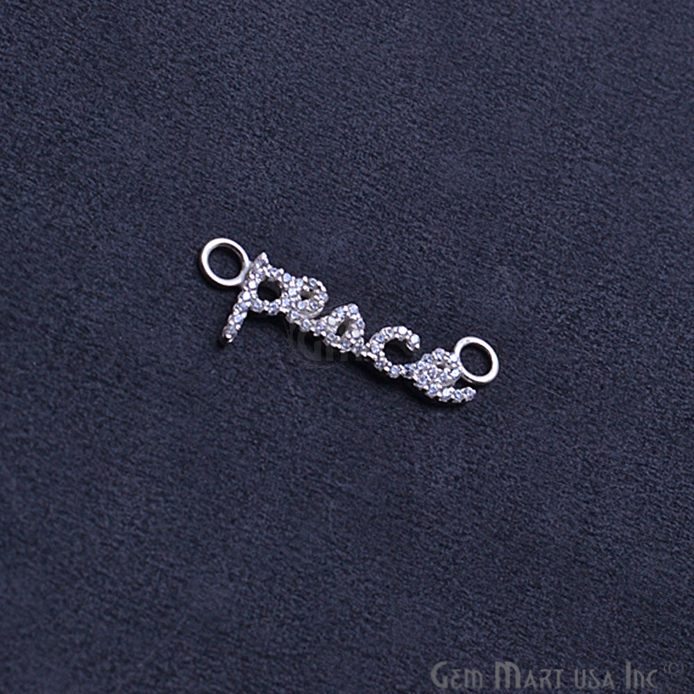 Cubic Zircon Pave 'Peace' Silver Charm For Bracelet & Pendants - GemMartUSA