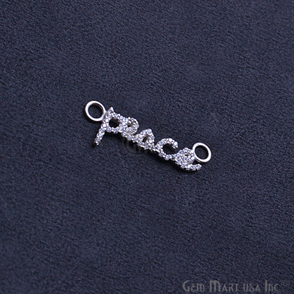 Cubic Zircon Pave 'Peace' Silver Charm For Bracelet & Pendants - GemMartUSA