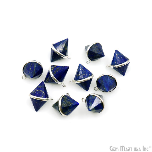 Lapis Double Cone Shape 19x16mm Silver Plated Single Bail Gemstone Connector