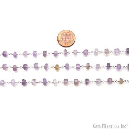 Ametrine Faceted Beads 6-7mm Silver Wire Wrapped Rosary Chain