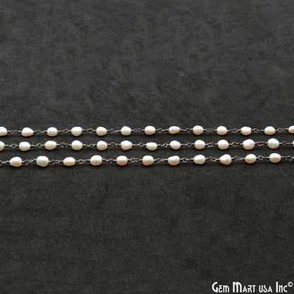 Pearl Beads 6x4mm Oxidized Wire Wrapped Rosary Chain