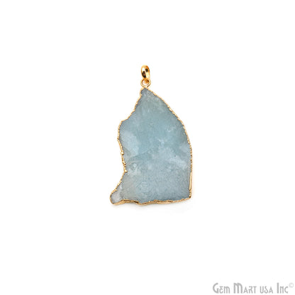 Aquamarine Free Form shape 59x35mm Gold Electroplated Gemstone Single Bail Pendant