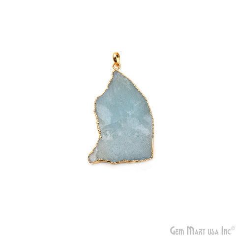 Aquamarine Free Form shape 59x35mm Gold Electroplated Gemstone Single Bail Pendant