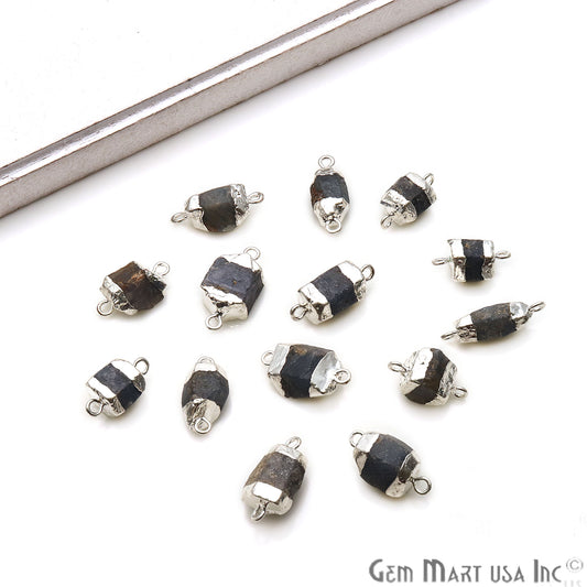 Rough Sapphire Gemstone 19x9mm Silver Edged Double Bail Bracelets Charm Connectors - GemmartUSA