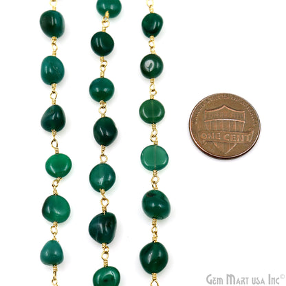 Green Onyx 8x5mm Tumble Beads Gold Plated Rosary Chain