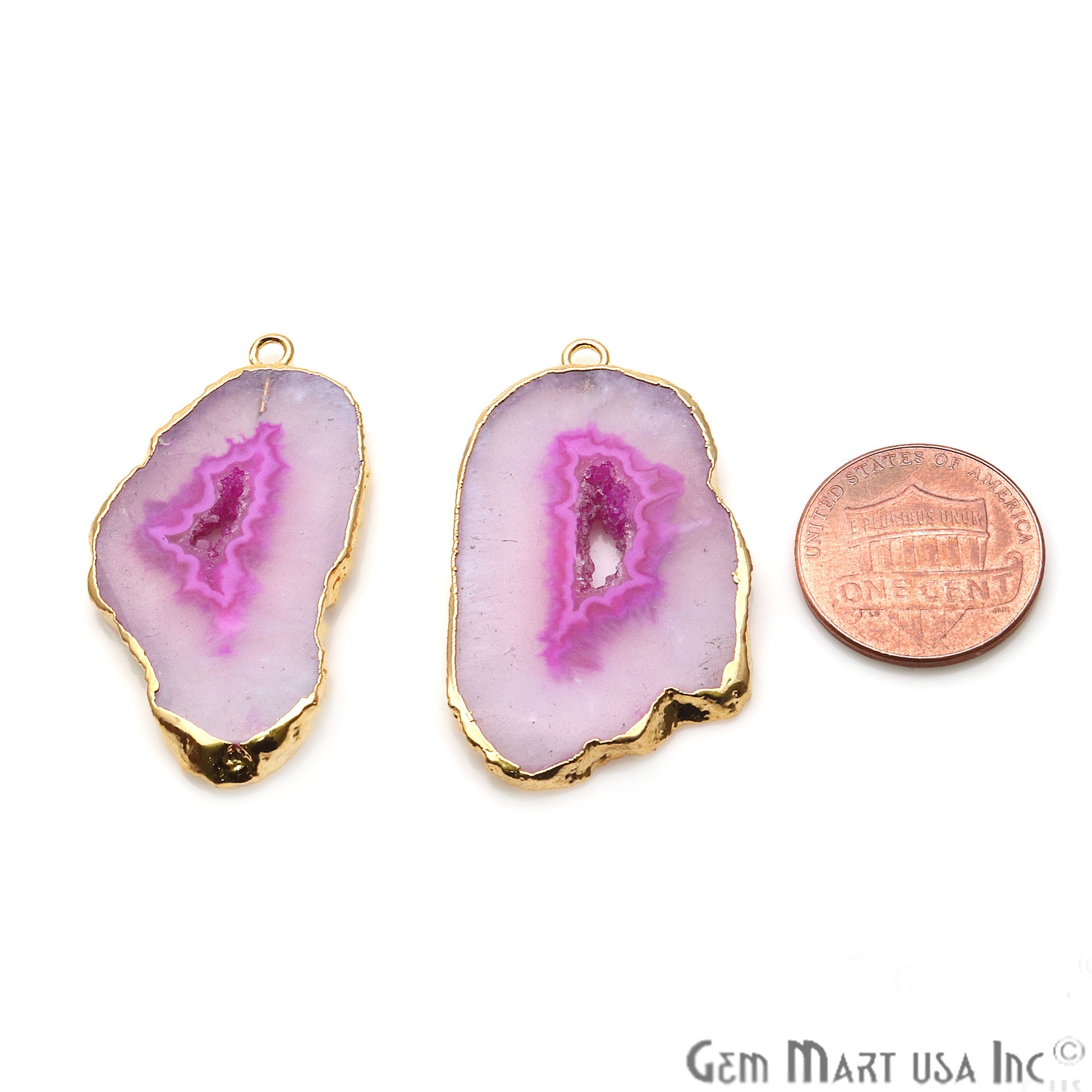 Agate Slice 38x20mm Organic Gold Electroplated Gemstone Earring Connector 1 Pair - GemMartUSA