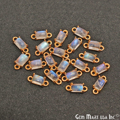 Rainbow Moonstone Cabochon Rectangle Prong Gold Plated Bail Connector - GemMartUSA