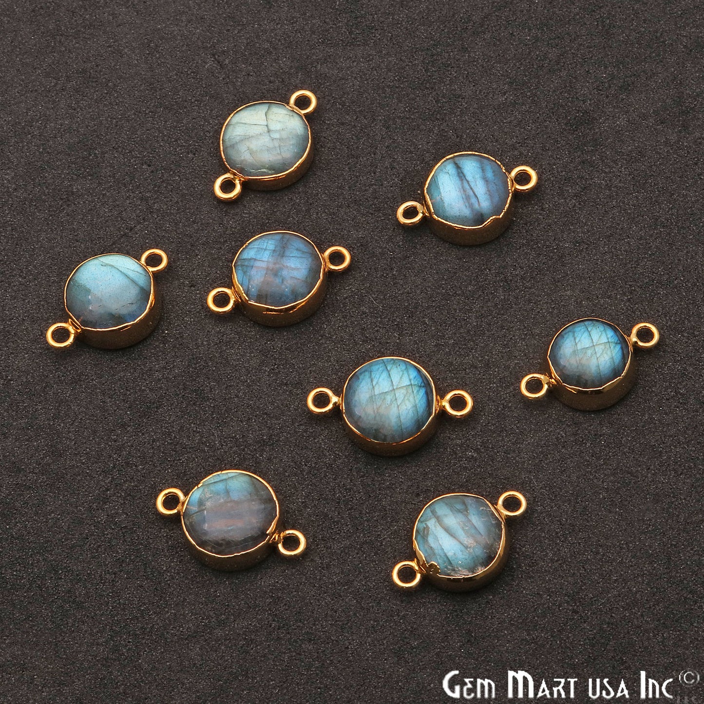 Flashy Labradorite Round Shape Gold Edge 19x12mm Double Bail Connector - GemMartUSA