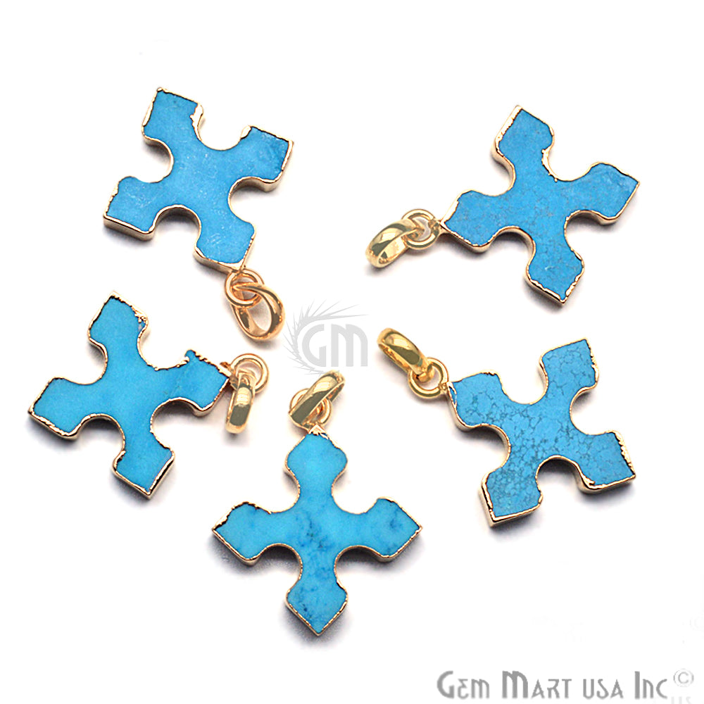 Gold Plated Gemstone 29x25mm Medieval Cross Shape Pendant (Pick Gemstone) - GemMartUSA