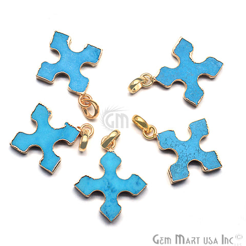 Gold Plated Gemstone 29x25mm Medieval Cross Shape Pendant (Pick Gemstone) - GemMartUSA