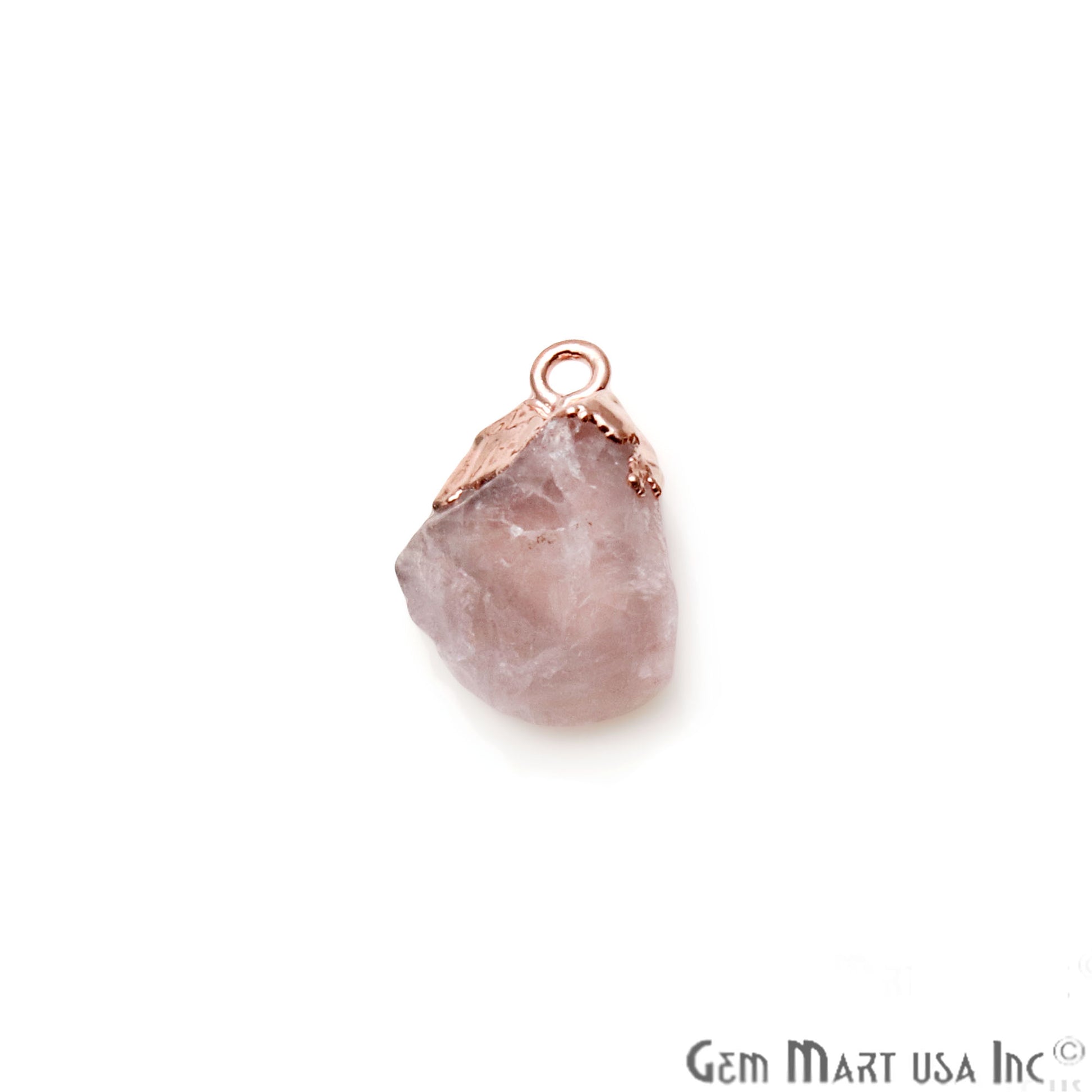 Rough Rose Quartz Organic 22x15mm Rose Gold Electroplated Pendant Connector - GemMartUSA