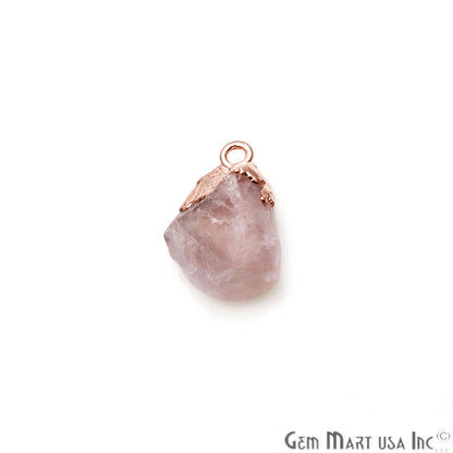 Rough Rose Quartz Organic 22x15mm Rose Gold Electroplated Pendant Connector - GemMartUSA