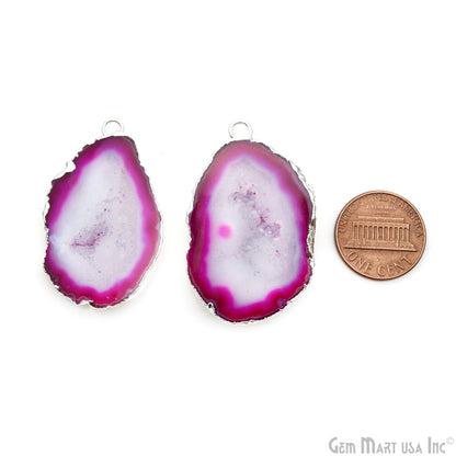 Geode Druzy 26x40mm Organic Silver Electroplated Single Bail Gemstone Earring Connector 1 Pair