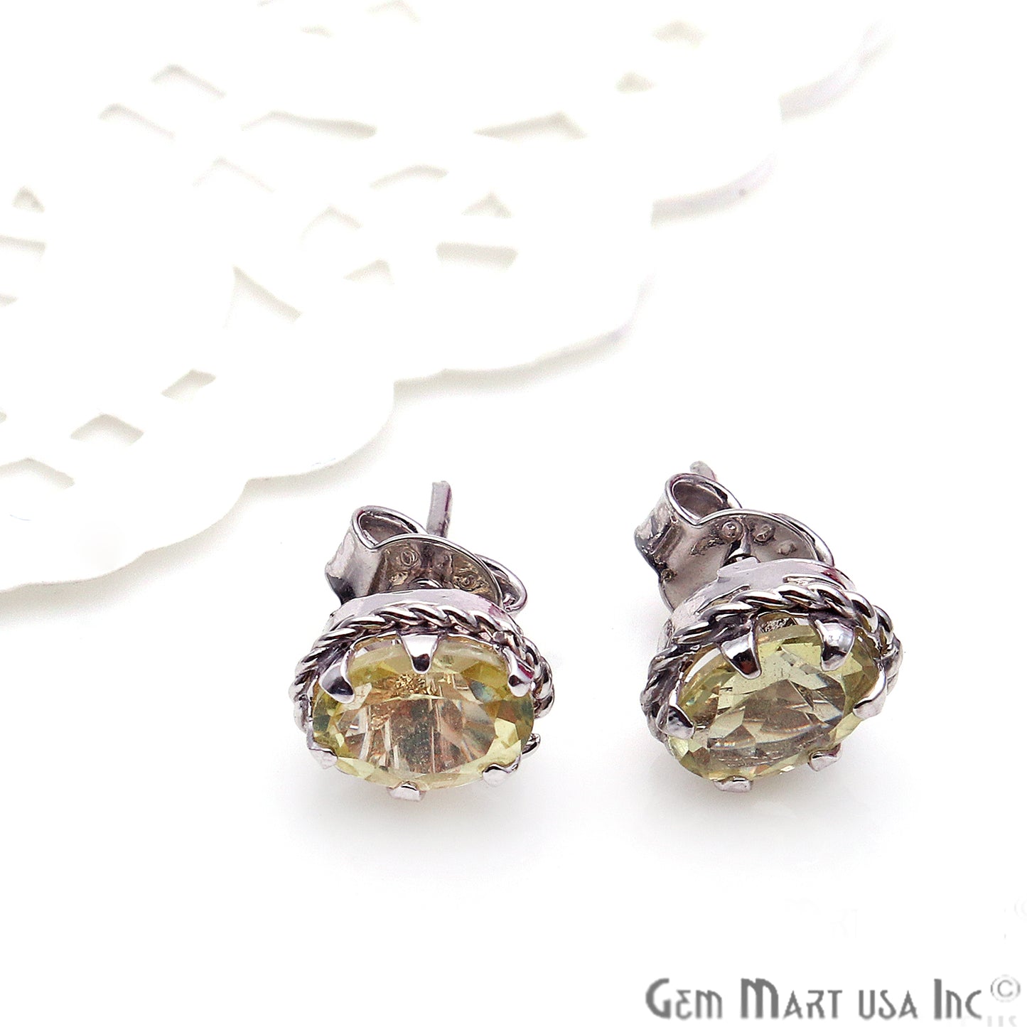 Lemon Topaz 7x5mm Sterling Silver Oval Shape Prong Setting Stud Earring - GemMartUSA