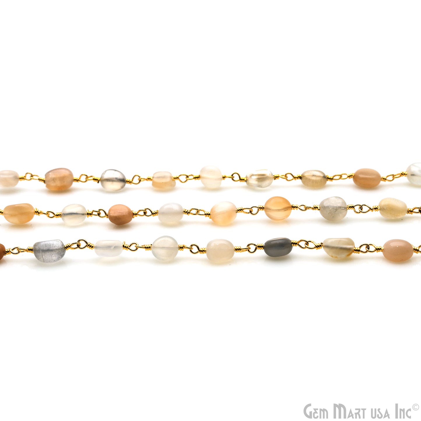 Multi Moonstone 8x5mm Tumble Beads Gold Plated Rosary Chain