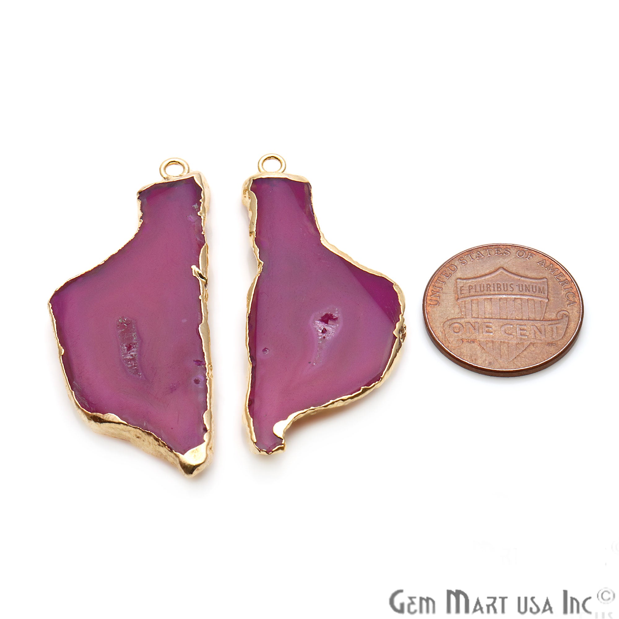 Agate Slice 43x18mm Organic Gold Electroplated Gemstone Earring Connector 1 Pair - GemMartUSA