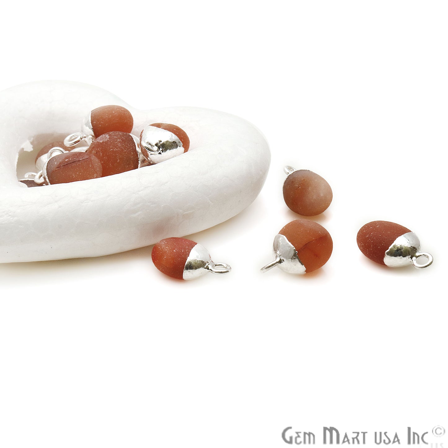 Rough Carnelian Matte Beads Organic 15x8mm Silver Electroplated Pendant Connector - GemMartUSA