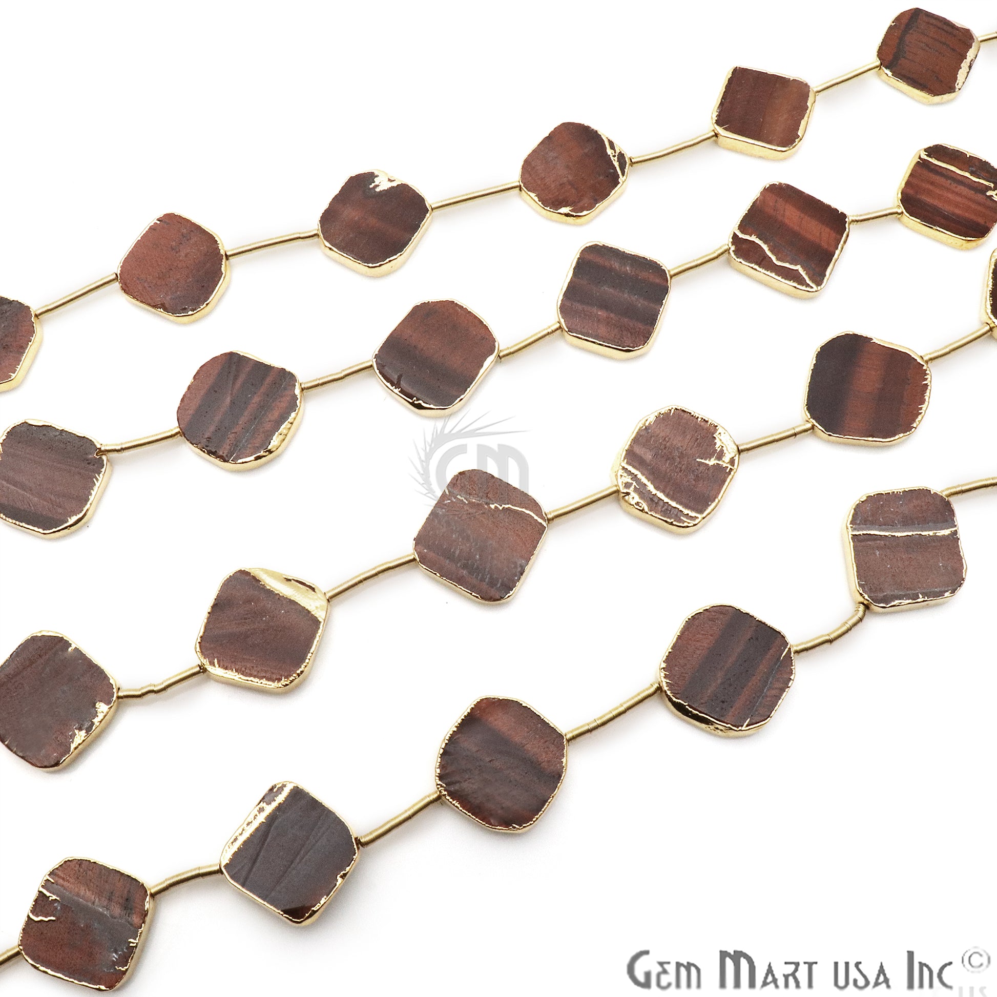 Red Tiger Eye Free Form 18x15mm Gold Edged Crafting Beads Gemstone Strands 9INCH - GemMartUSA