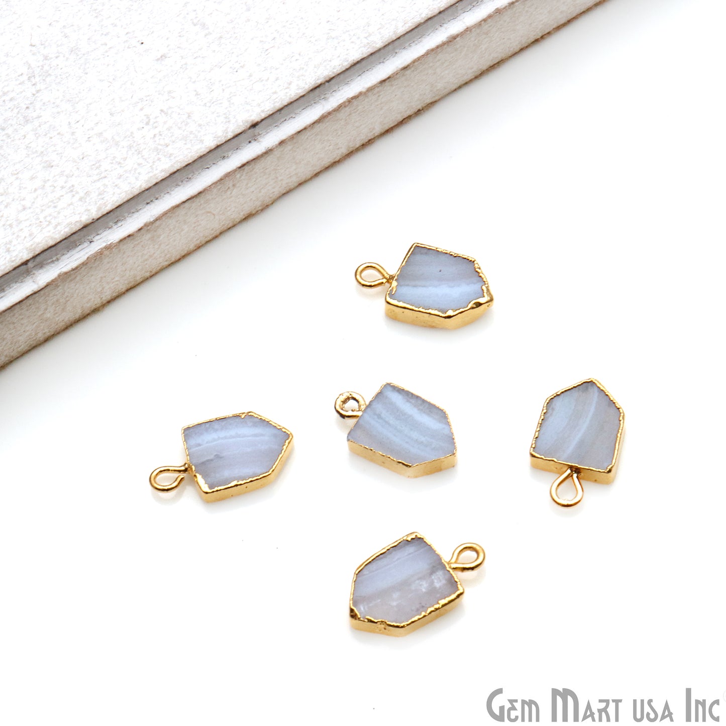 Pentagon Shape 16x9mm Gold Electroplated Gemstone Connector (Pick Stone) - GemMartUSA