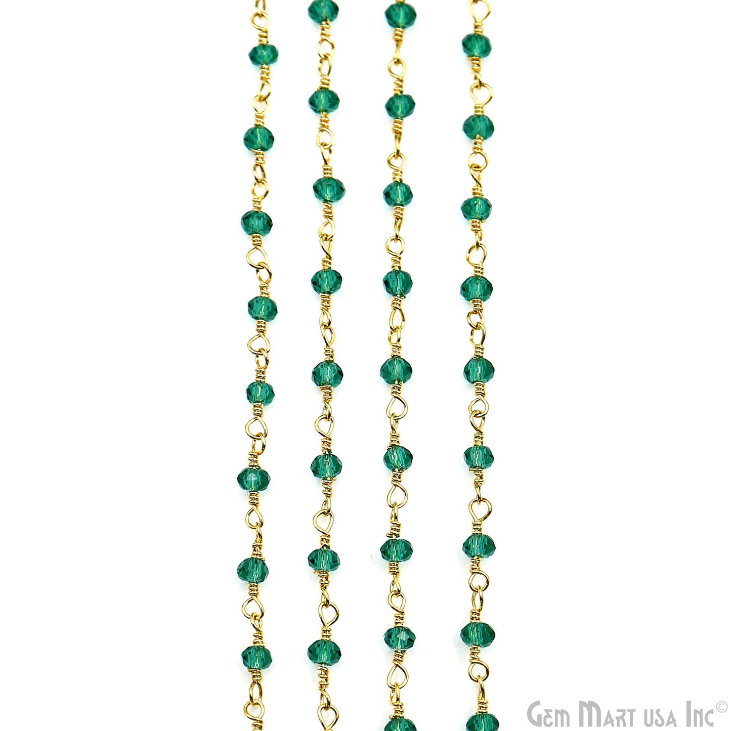 Green Cubic Zirconia Faceted Beads 2.5-3mm Gold Plated Gemstone Rosary Chain