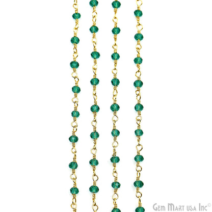 Green Cubic Zirconia Faceted Beads 2.5-3mm Gold Plated Gemstone Rosary Chain
