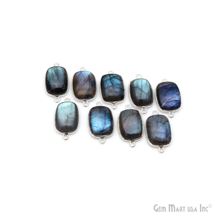 Flashy Labradorite Cabochon 12x16mm Octagon Double Bail Silver Plated Gemstone Connector