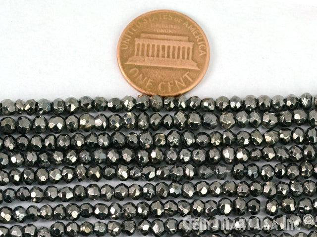 Black Pyrite Micro Faceted Rondel 3-4mm 13Inch Length AAAmazing quality Jewelry Making Supply Beads (RLBP-70002) (762697383983)