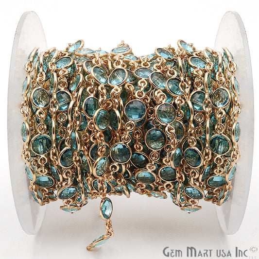Blue Topaz 5mm Bezel Link Gold Plated Continuous Connector Chain - GemmartUSA