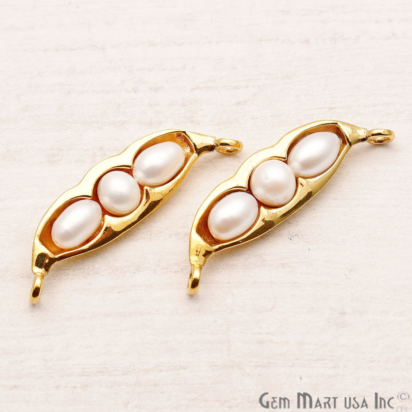 Pearl Pea Pod Shaped Pendant Connector, Gold plated Double Bail Pendant 38X10mm - GemMartUSA