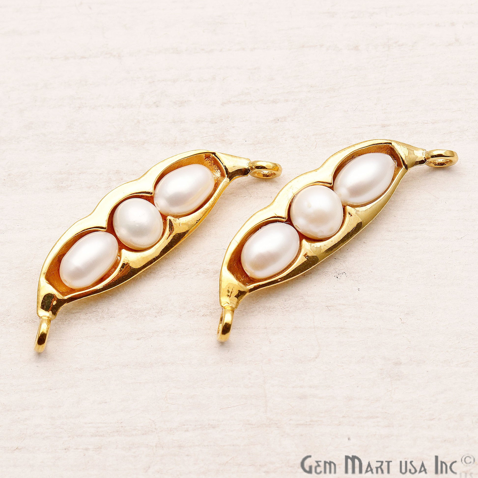 Pearl Pea Pod Shaped Pendant Connector, Gold plated Double Bail Pendant 38X10mm - GemMartUSA
