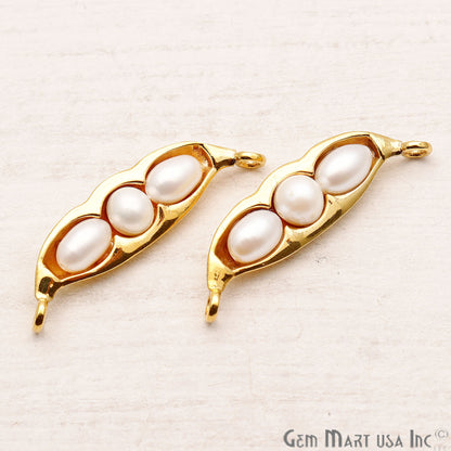 Pearl Pea Pod Shaped Pendant Connector, Gold plated Double Bail Pendant 38X10mm - GemMartUSA