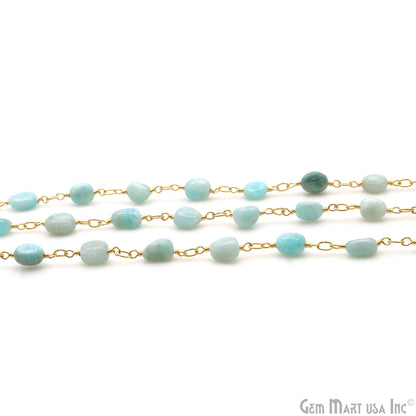 Amazonite Tumble Beads 8x5mm Gold Wire Wrapped Rosary Chain