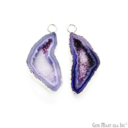 Geode Druzy 14x35mm Organic Silver Electroplated Single Bail Gemstone Earring Connector 1 Pair