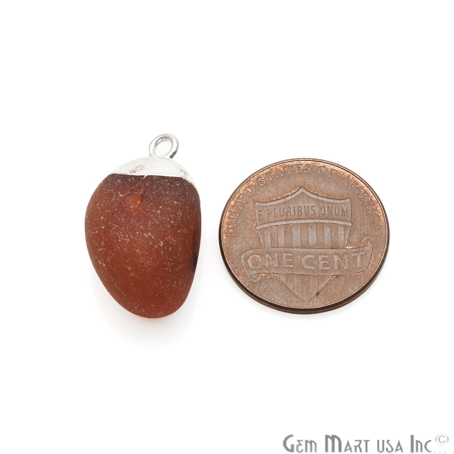 Rough Carnelian Matte Beads Organic 24x16mm Silver Electroplated Pendant Connector - GemMartUSA