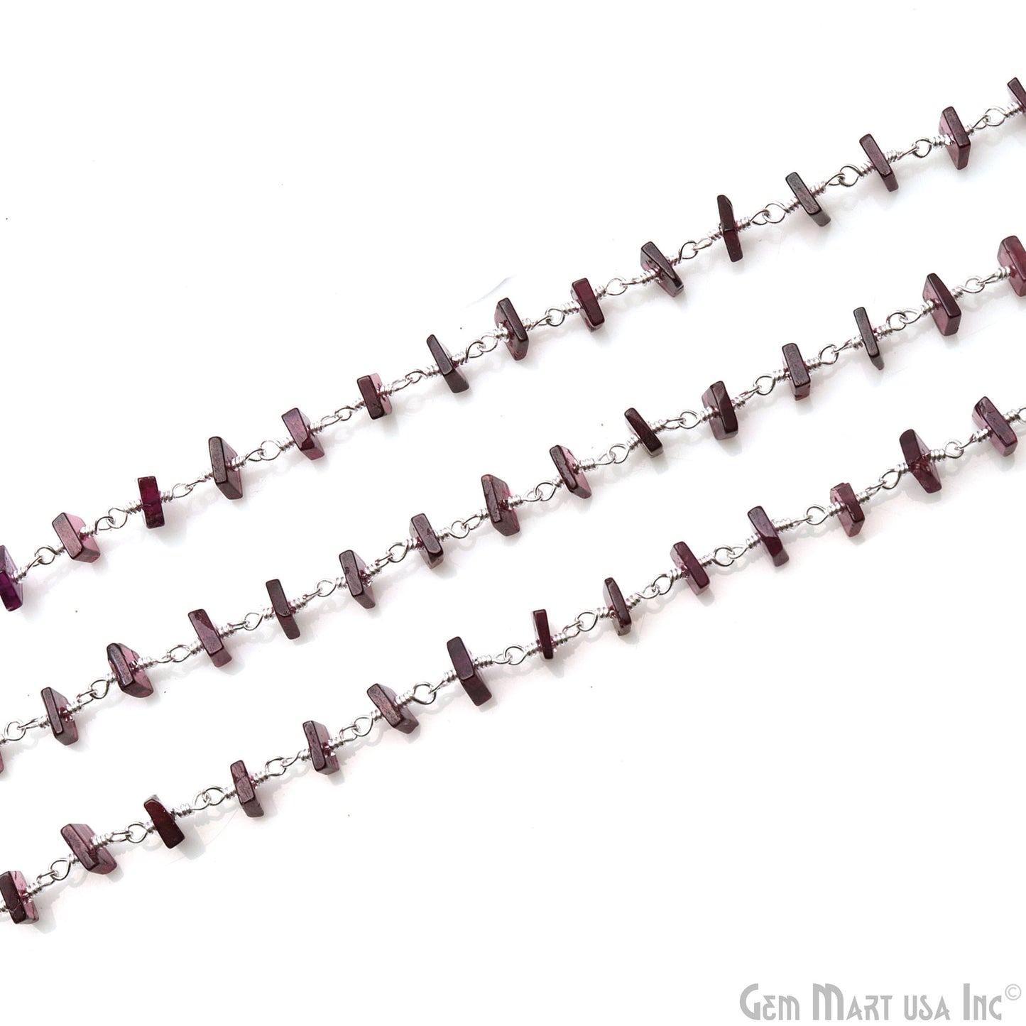 Garnet Smooth Square 4-5mm Square Shape Silver Wire Wrapped Rosary Chain