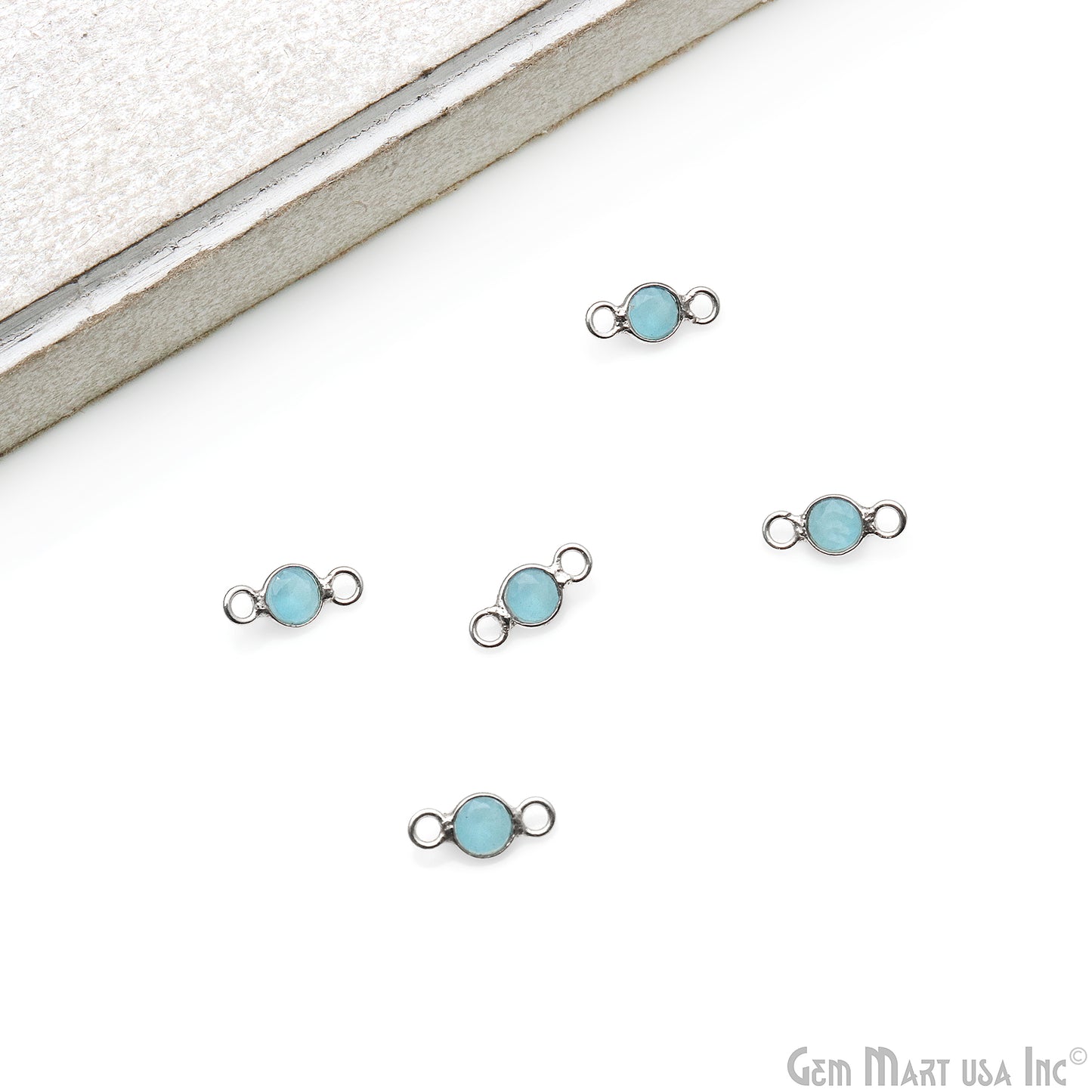 5pc Lot Round 4mm Silver Plated Double Bail Gemstone Connector