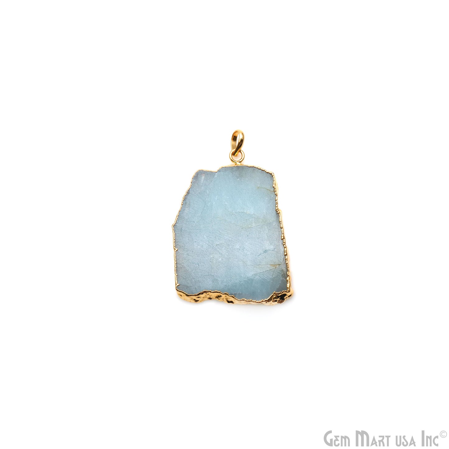 Aquamarine Free Form shape 49x35mm Gold Electroplated Gemstone Single Bail Pendant