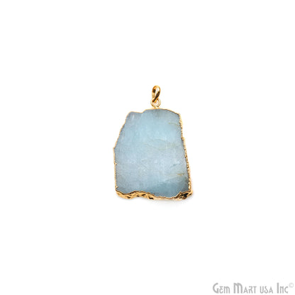 Aquamarine Free Form shape 49x35mm Gold Electroplated Gemstone Single Bail Pendant