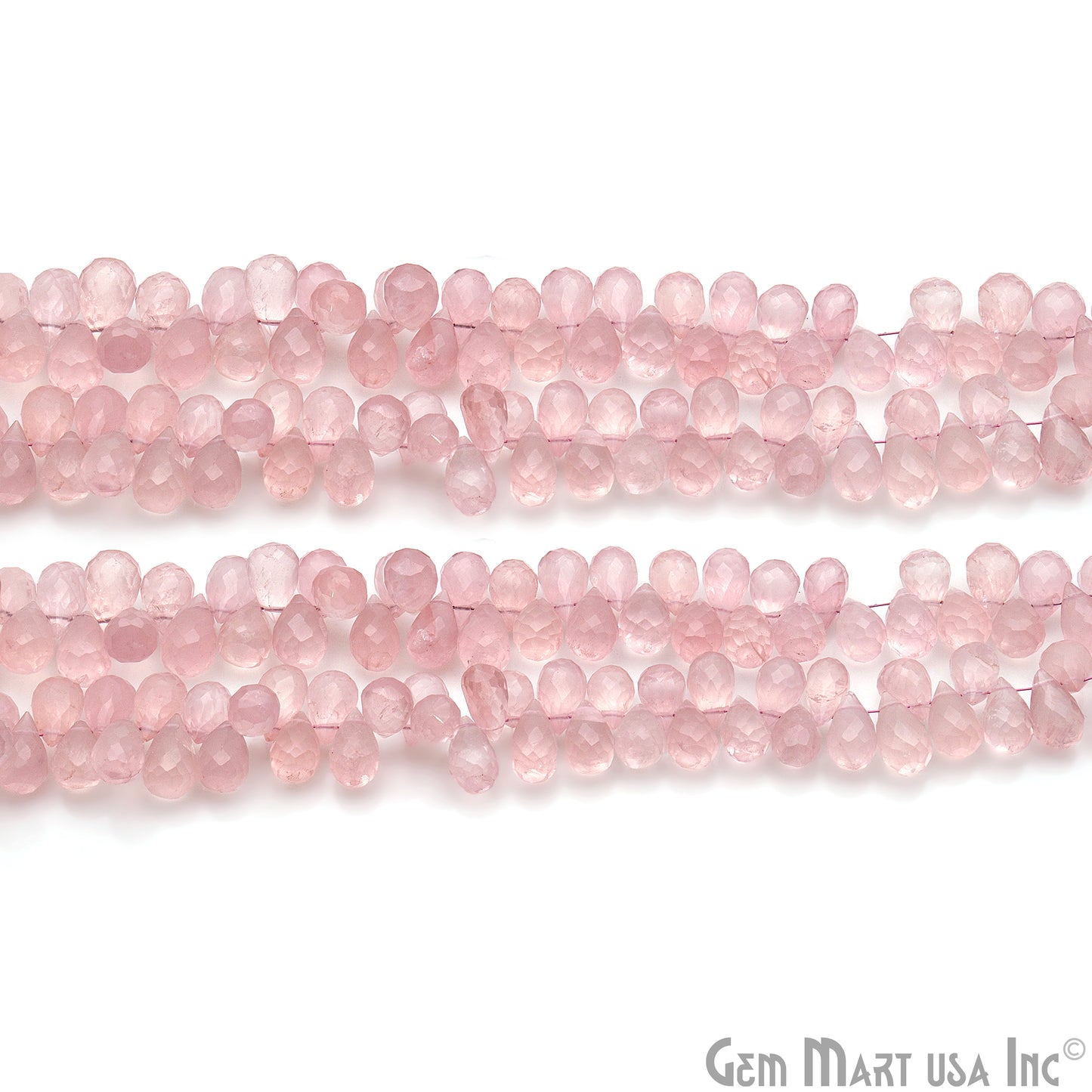 Rose Quartz Teardrop Beads, 10 Inch Gemstone Strands, Drilled Strung Briolette Beads, Teardrop Shape, 11x6mm