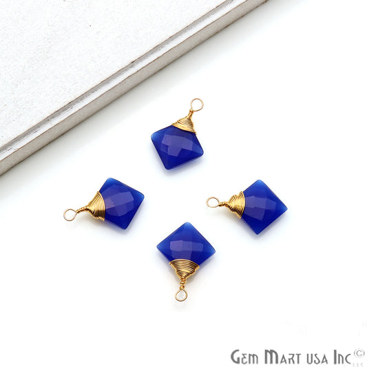 Blue Chalcedony Square 12mm Gold Plated Wire Wrapped Gemstone Connector - GemmartUSA
