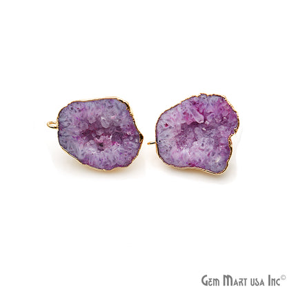 DIY Agate Slice Geode Druzy 32x24mm Gold Electroplated Loop Connector Studs Earrings - GemMartUSA