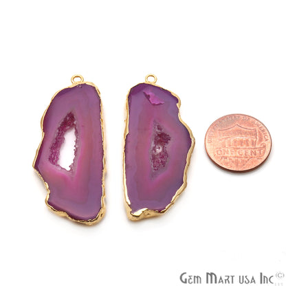 Agate Slice 49x21mm Organic Gold Electroplated Gemstone Earring Connector 1 Pair - GemMartUSA