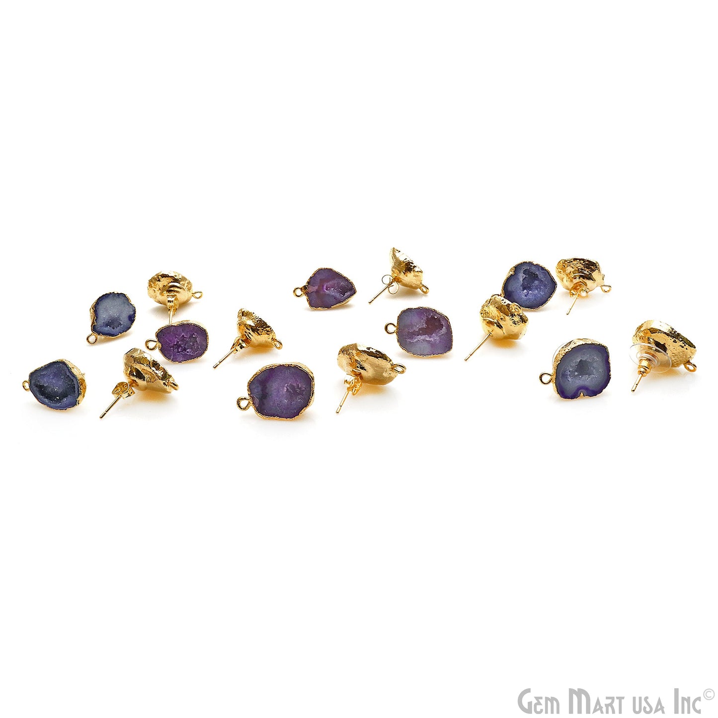 DIY Agate Slice Geode Druzy Gold Edged Loop Connector Studs Earrings