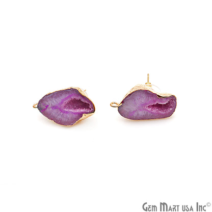 DIY Agate Slice Geode Druzy 18x26mm Gold Electroplated Loop Connector Studs Earrings - GemMartUSA