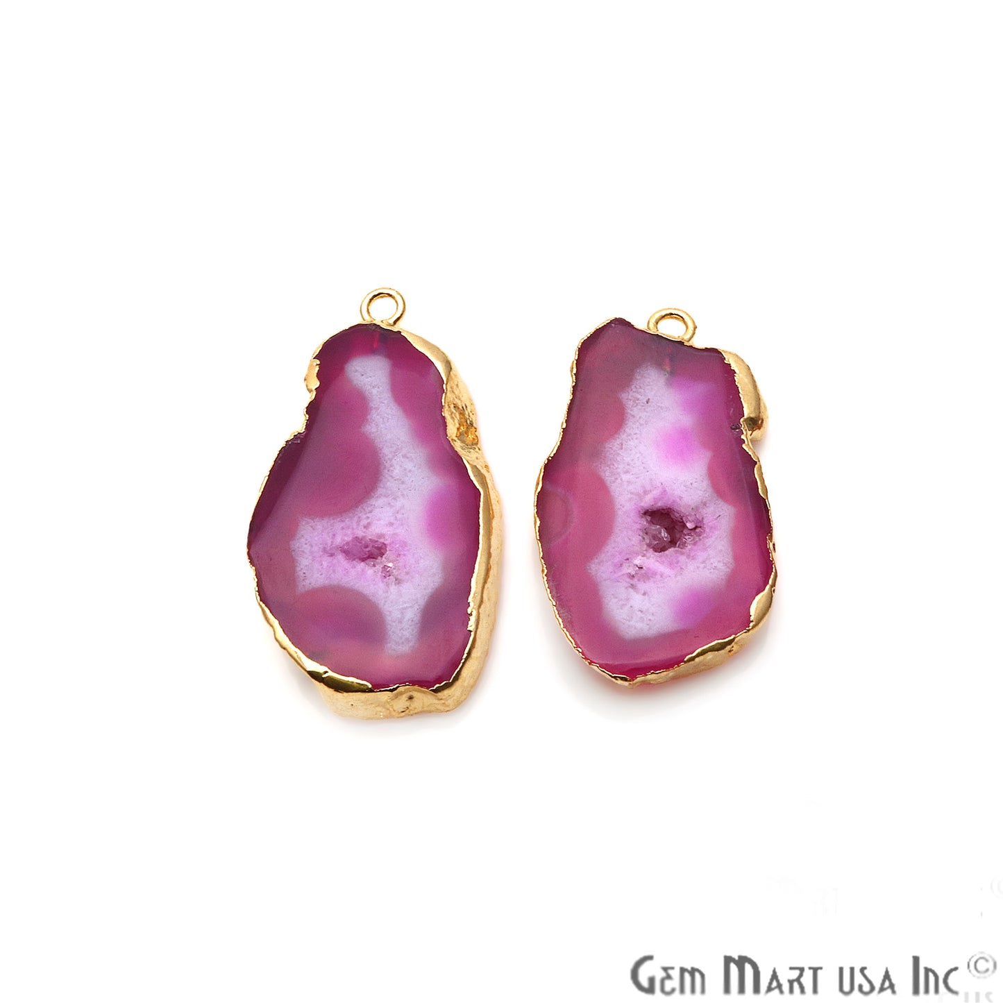 Agate Slice 35x17mm Organic Gold Electroplated Gemstone Earring Connector 1 Pair - GemMartUSA