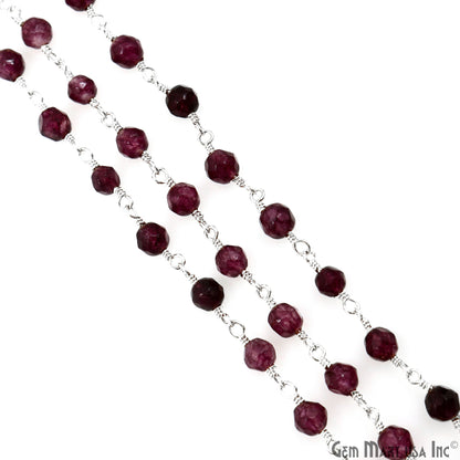 Dark Purple Jade Beads 4mm Silver Plated Wire Wrapped Rosary Chain