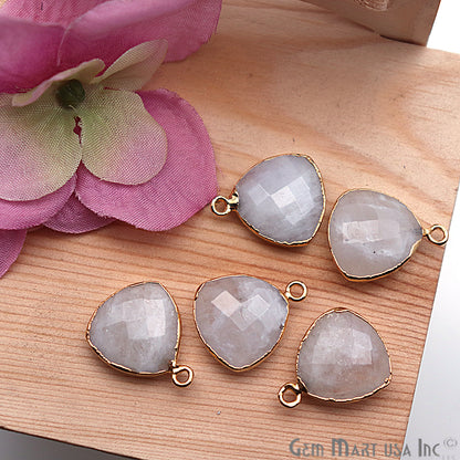 Rainbow Moonstone 16mm Trillion Gold Edged Gemstone Connector - GemMartUSA