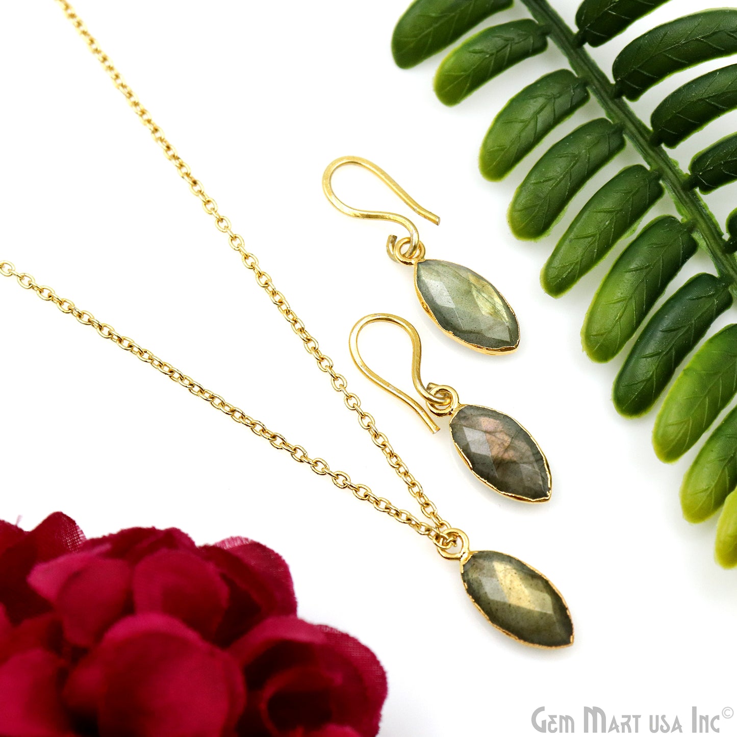 Labradorite 8x16mm Marquise Shape Gold Electroplated Gemstone Connector